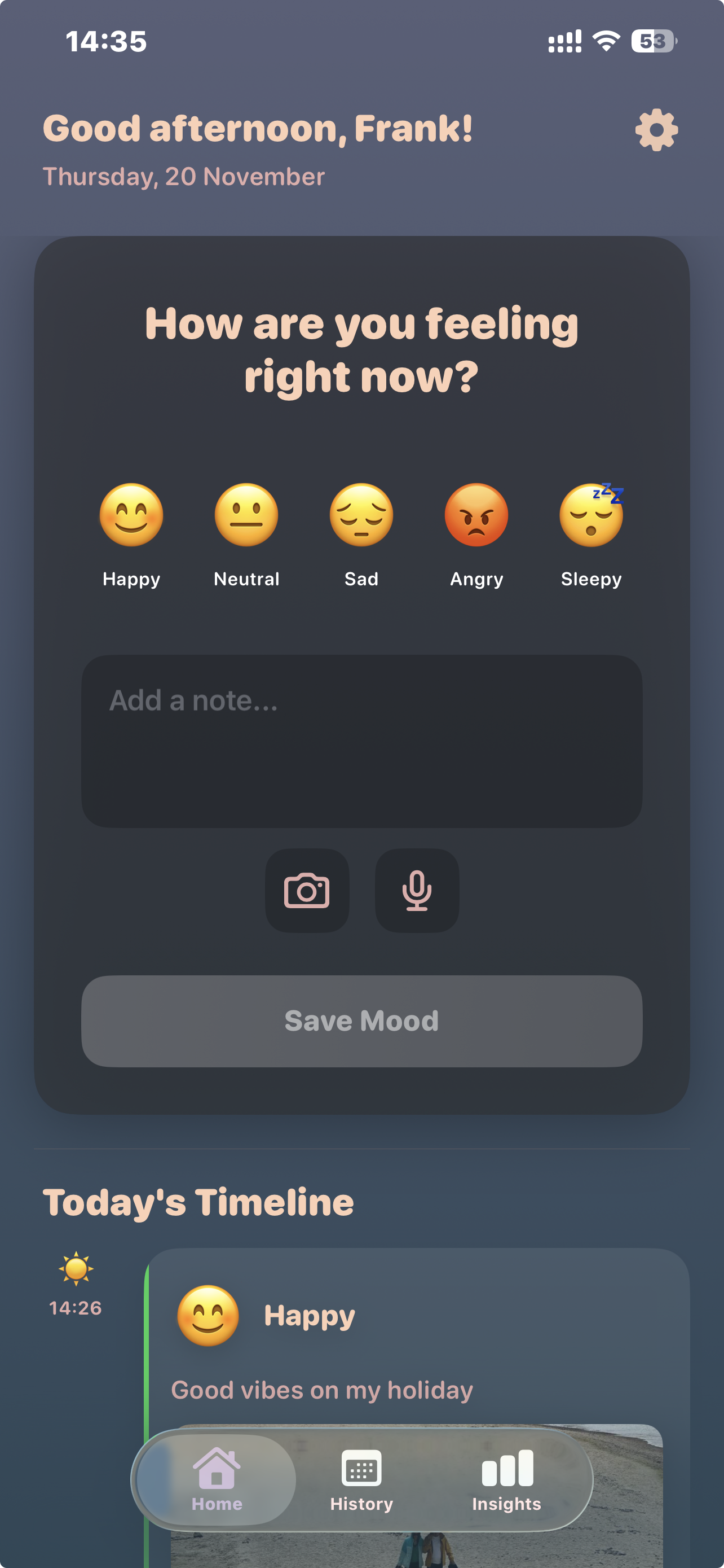 MoodFlex App - Home Screen