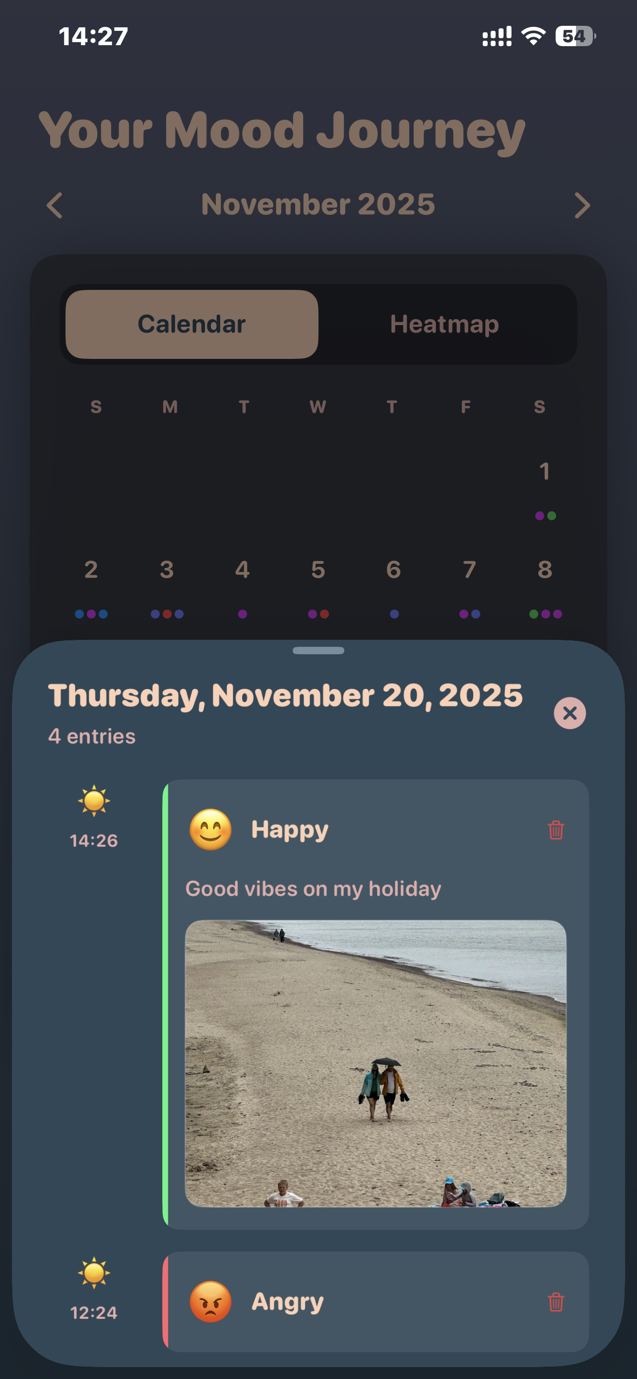 MoodFlex History Screen